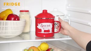 46OZ LARGE Bacon Grease Saver with Fine Mesh Strainer & Handle - Enamel Oil Keeper Container, Bacon Fat Dripping Can - Farmhouse Kitchen Gift & Decor Cooking Accessories - Red, Style 3