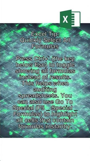 Show and Select All Formulas Fast! #excel #auditing