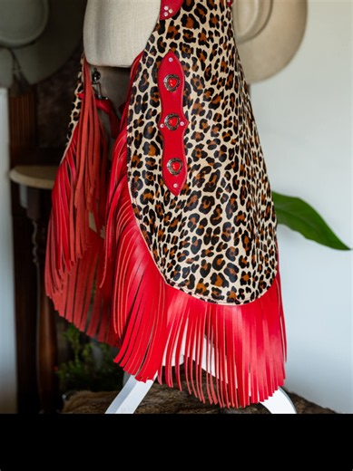Cheetah Print Leather Chaps: Handmade Red Leather Cowgirl Chaps