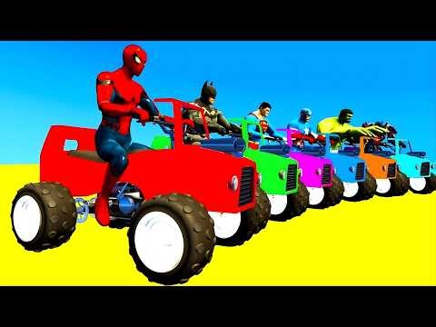 Learn Colors with Cars & Motorbikes (12 MIN) | Fun Superhero-Themed 3D Toddler Video | No Talking