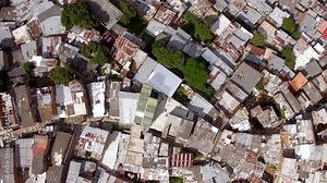 Top view of Comuna 13 slums in Medellin, Colombia, once considered one of the most dangerous neighbourhoods in the world.
