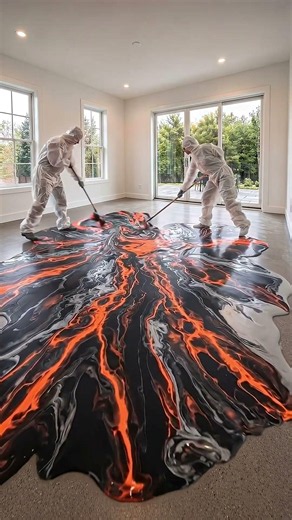 Client wanted a $31,000 Neon Orange & Cyber Black bedroom... 🤯👑 #epoxyfloor #satisfying