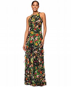 Betsy & Adam Women's Floral-Print Ruffled Halter Gown - Macy's