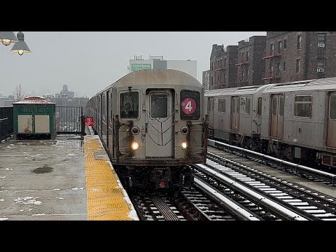 Woodlawn Bound R62a 4 train with a 70s Vignelli Era Magenta 4 bullet arriving and leaving 183st