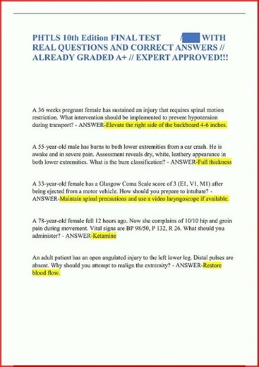 Phtls 10Th Edition Final Test With Real Questions And Correcupdate video