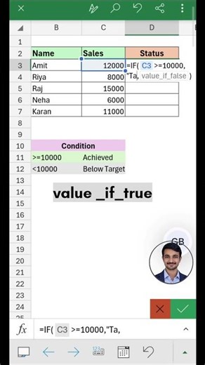 Check Target Achieved in Excel Mobile 📱 using IF Formula | Fast & Easy! #excelmobile #excel