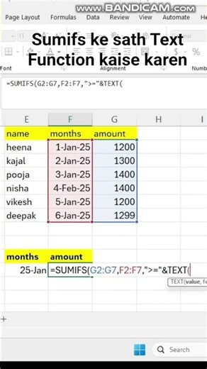 Excel main Sumifs ke sath Text Function kaise lagaye #exceltips #excelhindi #excel