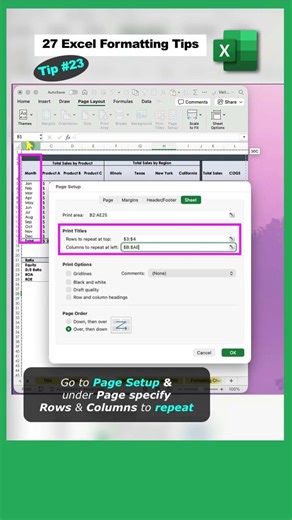 Excel Formatting Tips - Tip 23 - Repeat Row & Column Headings in Excel #shorts