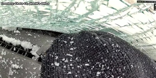 WATCH: Driver’s windshield smashed by flying ice chunk on Kansas highway