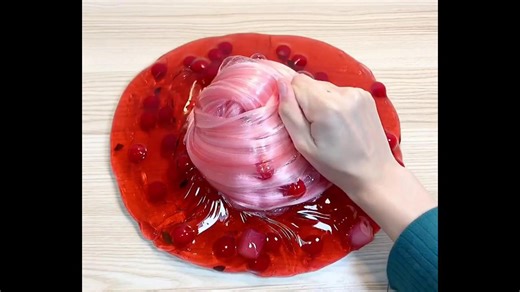 Satisfying Poking And Playing Red Soft Clear Crunchy Slime