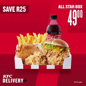 136 reactions · 7 comments | The best part about ordering KFC’s All Star Box on the app is that it’s only R49 AND you get FREE DELIVERY. So what are you waiting for? Hook yourself today! Ts & Cs apply. | KFC | Facebook