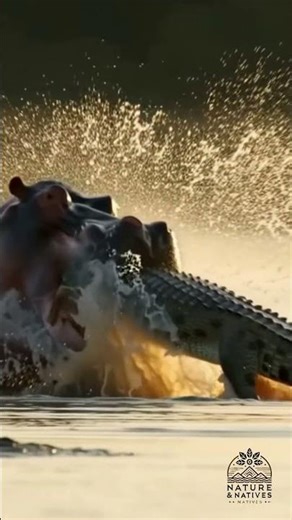 WARNING: "Gentle" Hippo CRUNCHES Crocodile #shortsfeed #wildlife