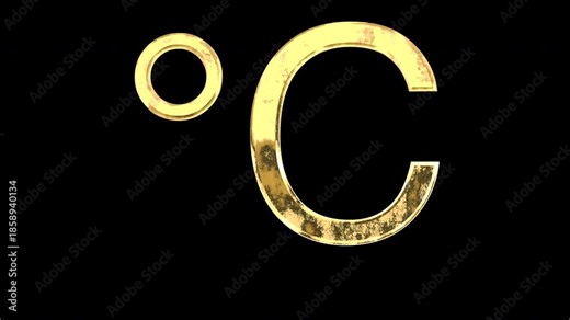 Gold degree Celsius sign, light reflecting and patterns shifting, alpha channel