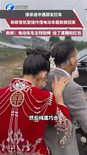 On the way to pick up the bride, a friend stopped the car, and the groom cleverly borrowed an ele...