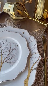 Porcelain Dinnerware Set for 6: Arbol Bird Design, Gold Accents - Etsy