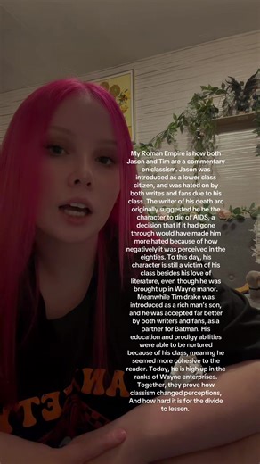 Both are in their own way a political commentary, even if by accident. Tim drake exists to prove the issues existance, which is why his character evolved over time to become one of the only canonically bisexual characters, allowing for him to continue serving the purpose of commentating on the perceptions of different groups. Jason’s comics contradict eachother because his character has not been able to develop past being a symbol of crime alley. He’s still a figure there, but now instead of a c