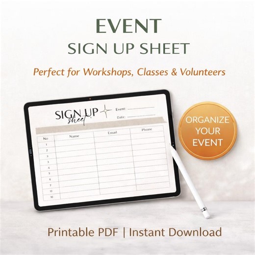 Event Sign up Sheet Printable | Volunteer Sign in Sheet | Email List Signup Form | Contact Sheet | PDF Download - Etsy