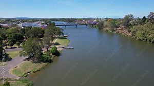 Macleay River With View Of Kempsey Bridge In Kempsey, NSW, Australia. aerial