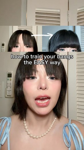 mei monte❣️ on Instagram: "how to train your bangs to STAY IN PLACE if they love being separated or split in the middle 😭 #bangs #bangstyling #howtostylebangs"