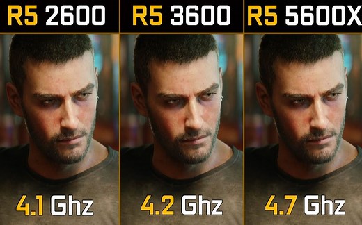 2600 4.1Ghz vs 3600 4.2Ghz vs 5600X 4.7Ghz  CPU对比（1080P分辨率测试，显卡为RTX 3070） 60帧视频