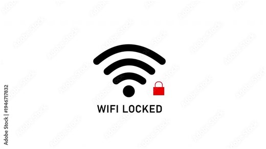 Animated Wi-Fi symbol and lock icon. Locked wireless Internet signal Wi-Fi connection is password protected 4k
