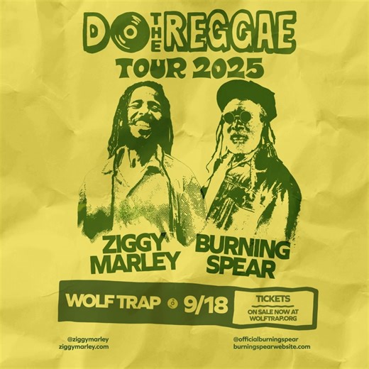 Feel the rhythm, the roots, and the positive vibrations when reggae legends Ziggy Marley and Burning Spear join forces at Wolf Trap! From “Sunshine” to “Marcus Garvey,” it’s a night of iconic hits, island grooves, and unstoppable energy. Don’t miss this double dose of Jamaican greatness! → wolftrap.org/f/091825 | Wolf Trap | Facebook