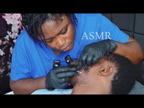 ASMR ✨No talking ingrown hair pulling from beard and relaxing beard scratching sound. Man pampering.