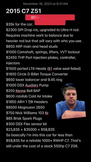 Little breakdown of what it cost to make 1k Rwhp in a C7