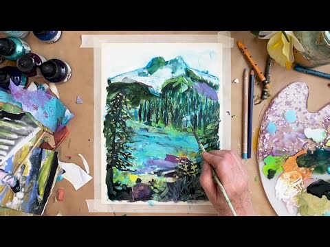 Creating a Mixed-Media Mountain Landscape 🏔️ | Collage, Acrylic Inks and Paints 💖