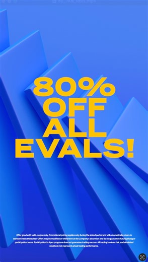 ApexTraderFunding on Instagram: "Apex 80% Off Evaluations and $35 Resets are live - you asked and we listened. Eval Packages $25K / $50K / $100K�Priced at $196 → 80% off = $39.20 $150K / $250K / $300K�Priced at $296 → 80% off = $59.20 Membership Discounts • 80% off first month • 50% off recurring One-Time PA Fees – Special�• $25K / $50K / $100K: $65�• $150K / $250K / $300K: $125 Additional Details • Resets: $35 • One Day To Pass • No Consistency Rule in Evaluations Important Notes • One Day To P