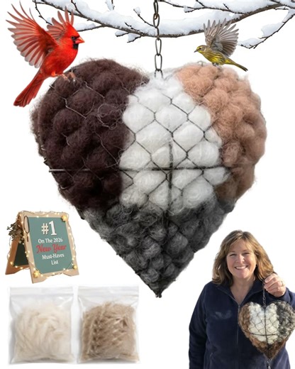 Handmade Cotton Fiber Bird Nesting Heart, Birds Nests Material Holder, Winter Tree Shelter for Wild Bird, Hummingbird Houses Nest Boxes Gifts for Outside Garden Art Birdhouse, Birds Lovers