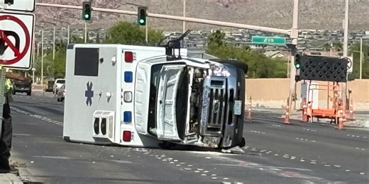Overturned ambulance disrupts traffic in west Las Vegas