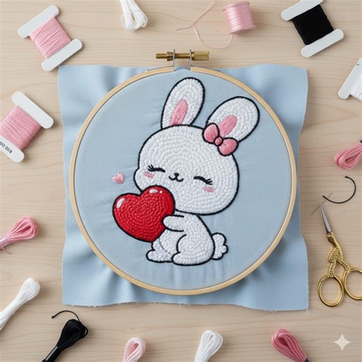 Bunny With Heart Hand Embroidery Design, Bunny Embroidery PDF File - Etsy