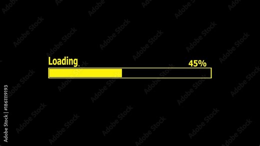 Loading bar animation, downloading system , processing percentage 0 to 45% transfer. Minimal Loading Screen Progress Bar at 0 to 45%,Yellow Loading Bar UI Animation – Progress Indicator.