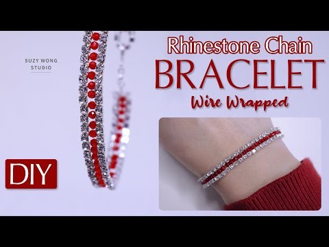 Handmade Red Beads and Rhinestone Chain Wire Wrap Bracelet| DIY Bracelet| DIY Jewelry| How to make