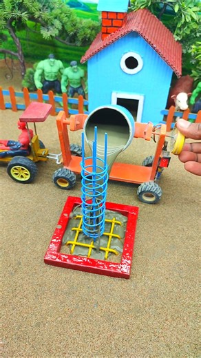 🚜🔥 Mini Tractor Cement Pillar Making Machine | Amazing Real Working DIY Construction Build #shorts