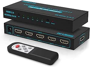 SGEYR 4K HDMI Switcher 5x1 with IR Remote, High-Speed 5 Port HDMI Selector Box 4K@60Hz Support HDR HDCP2.2 for PS5, Xbox, Roku, Fire Stick - Streamline Your Gaming Setup(Black)