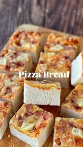 Pizza Bread 🍕 This is such a great lunchbox filler and it freezes well too 🙌🏼 Pizza Base: * 1½ cups warm water * 1½ tsp sugar * 1½ tsp yeast * 4 cups high grade flour, 600g * 2 Tbsp olive oil * 1 tsp salt Topping: * 3 Tbsp pizza sauce * 150g Colby cheese, grated * 50g ham, chopped * 50g pineapple pieces Method: 1. In the bowl of a stand mixer, pour in the warm water and sugar, then stir to dissolve. Add the yeast, stir again, then leave covered with a tea towel for 10 minutes to activate. 2. 