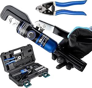 IBOSAD Hydraulic Hand Crimper Tool for Stainless Steel Cable Railing Fittings for 1/16" 1/8" 3/16" Cable –Wire Swaging Tool 8 Ton and Stainless Steel Cable Cutter,1/8” Wire Rope Crimping Tool