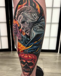 Michael Myers tattoo done by Casey! 🎃 IG-@CaseyJonesInk, DM for booking and info! | Black Dahlia Tattoo Gallery