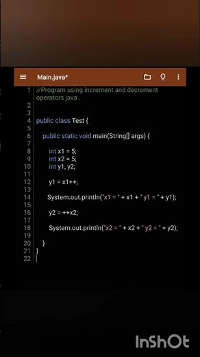 Program using increment and decrement operator Java. #javaprogramming #java #code #coder #coding