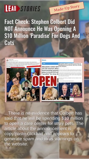 Fact Check: Stephen Colbert Did NOT Announce Opening A $10 Million 'Paradise' For Dogs And Cats