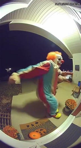 Crazy clown gets caught on doorbell camera