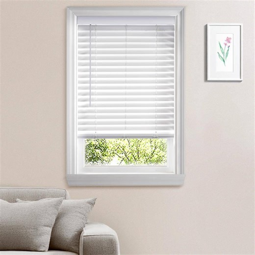 Check The Home Depot's Q&A Before Buying: Home Decorators Collection White Cordless Faux Wood Blinds for Windows w/ 2 in. Slats-44.125 in. W x 36 in. L (Actual Size 43.625 in. W x 36 in. L)