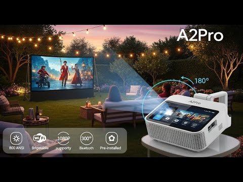 A2Pro 4K WiFi Bluetooth Projector | Touchscreen | 800 ANSI | Portable Outdoor & Home Movie Projector