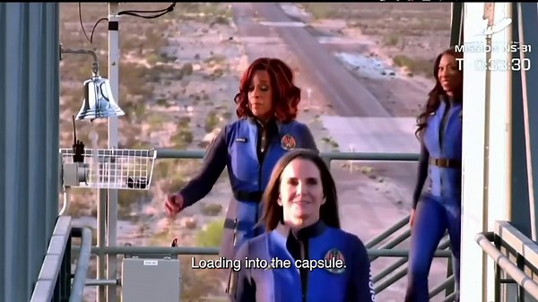 All-female Blue Origin crew ring the bell before launching into space
