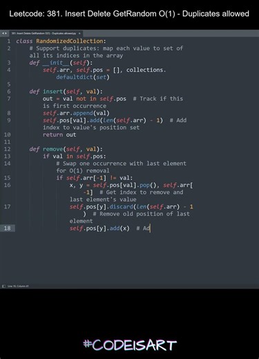 Leetcode 381. Insert Delete GetRandom O(1) - Duplicates allowed in Python | Python Leetcode