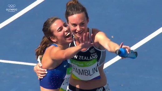 True sportsmanship. After they both fell in their 5000m heat at Rio 2016, runners Abbey D'Agostino and Nikki Hamblin embodied the Olympic spirit by helping each other resume the race. Watch more Great Olympic Moments: https://bit.ly/31U7kmH #StrongerTogether #1YearToGo | Olympics