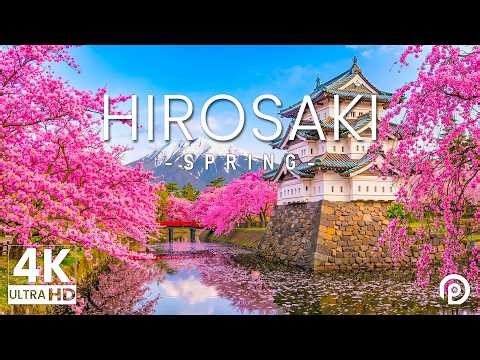 Hirosaki, Japan in Spring 4K 🇯🇵 Cherry Blossoms Season, Hirosaki Castle & Relaxing Nature