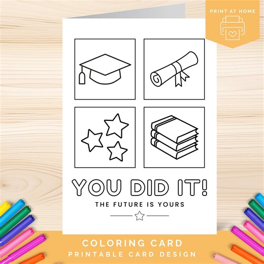 Printable Graduation Card to Color, You Did It Card, Graduation Congratulations Card, College Graduation Card, High School Graduation Card - Etsy UK